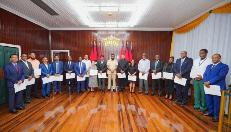 Commissioners taking their oath of office at the Office of the President in April 2024 (credit: Department of Public Information of Guyana)