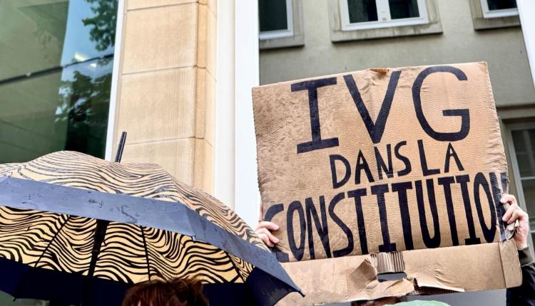 A sign supporting the enshrinement of abortion rights in the Constitution displayed during debates in the Chamber of Deputies (credit: website of the Chamber of Deputies of Luxembourg).