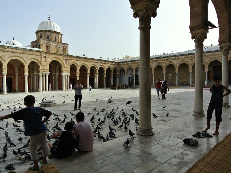 The courtyard of Zaituna Mosque, the central mosque in Tunis (photo credit: Religion News Service/Tom Heneghan)
